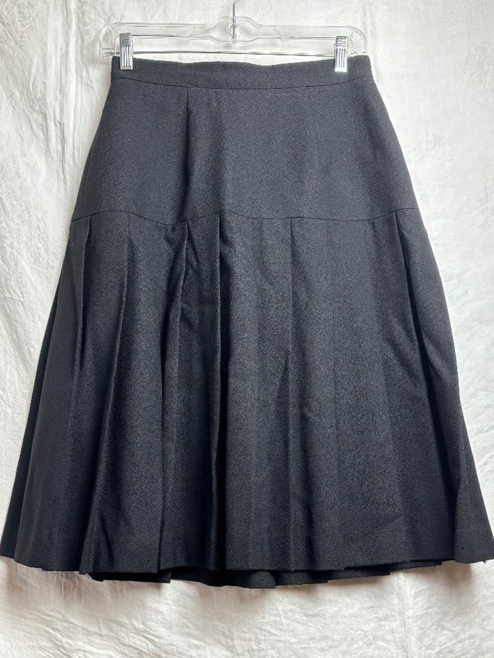 Vintage Lord & Taylor Black 100% Wool Pleated Midi Skirt Sz. 8